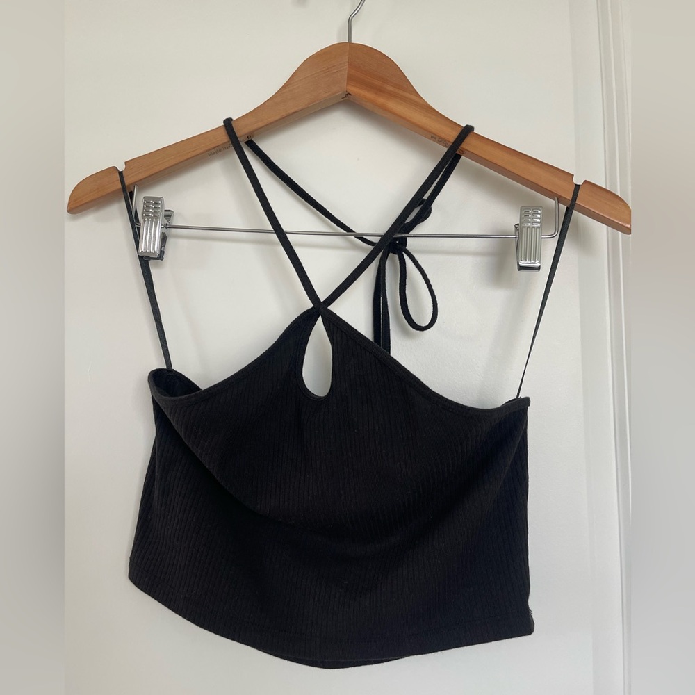 Black Ribbed Strappy Crop Top